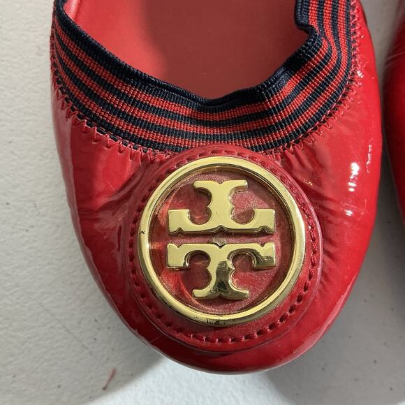 Tory Burch Caroline Ballet Flat Red Leather Size 6M - Picture 7 of 15